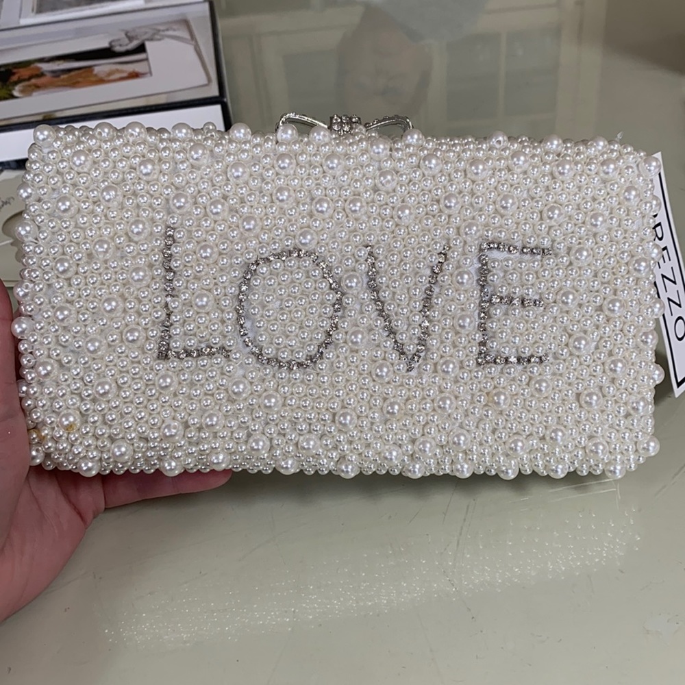 Faux pearl & diamond wedding clutch